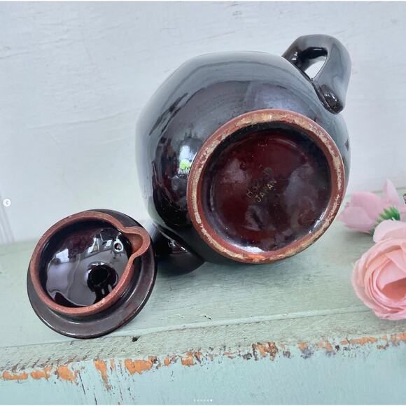 Vintage Lusterware Brown Drip Pottery Teapot for One Marked H32-39 Japan - Picture 6 of 6